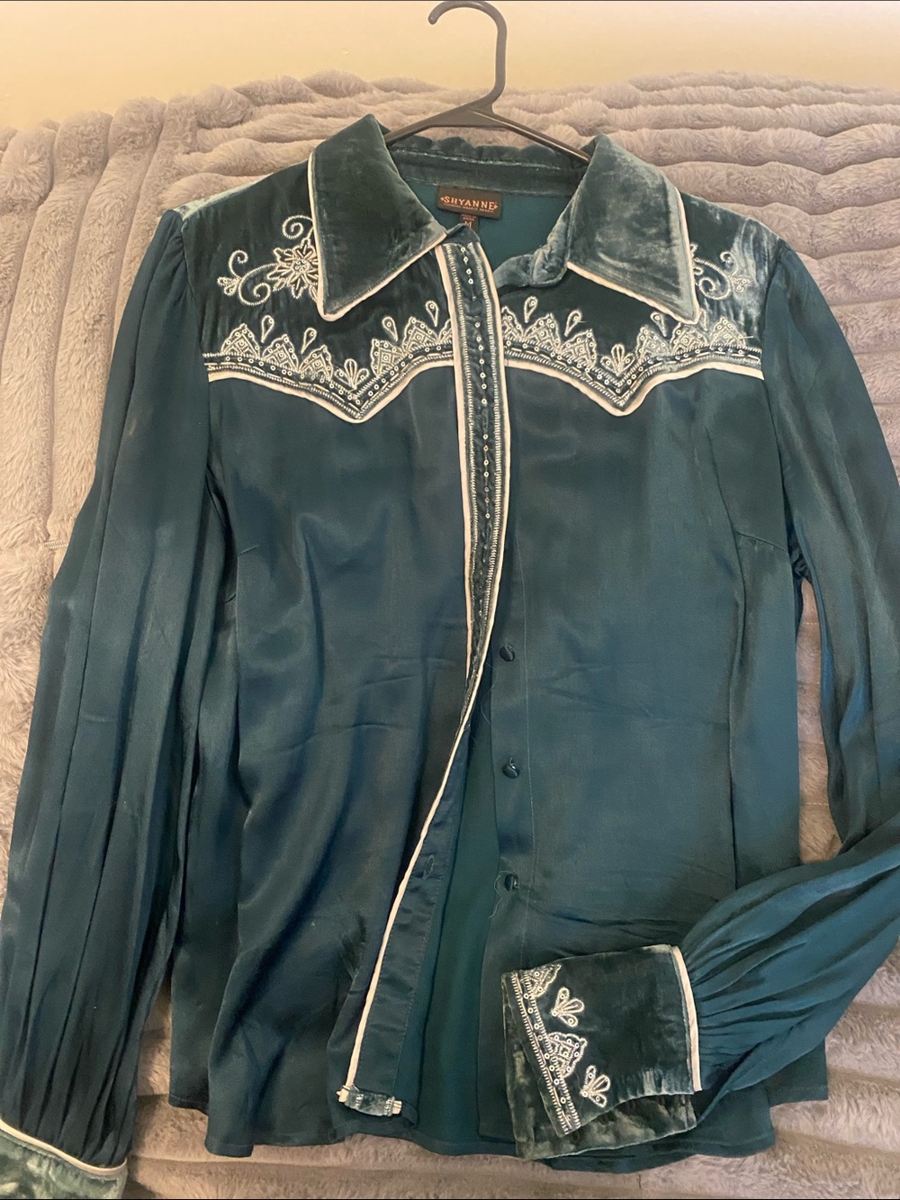 Shyanne Teal Velvet-Trim Embroidered Western Jacket